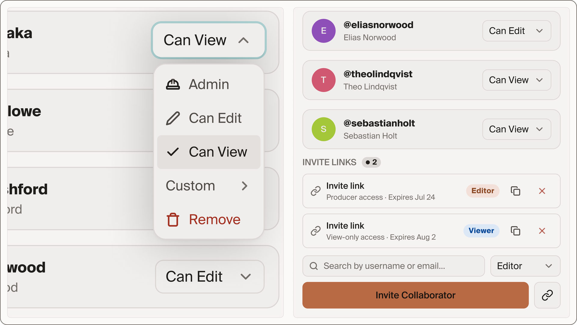 Role based access controls in CineFlow