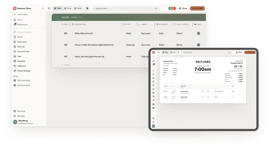The Mac app window and an iPad browser showing the same project.
